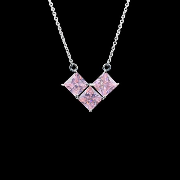 Pink Heart Crystal Necklace Dainty Minimalist Pendant Silver Tone Chain Gift NWT - Picture 6 of 7